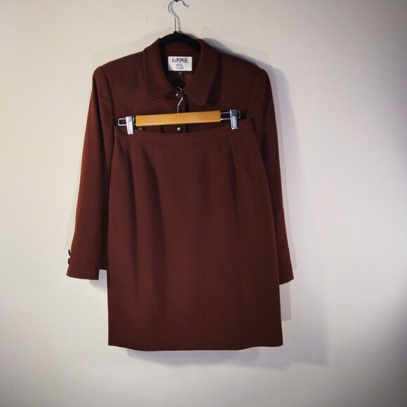 Kasper Vintage Blazer & Skirt Suit Maroon 100% Wool Stylish Statement Suit Sz10P - Picture 10 of 13